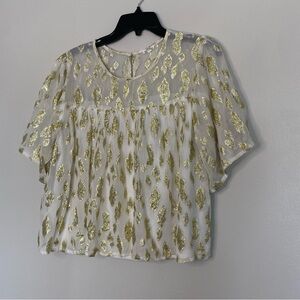 En Creme Gold and White Blouse